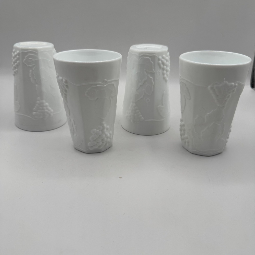 Westmoreland Paneled Grape Milk Juice Glass Tumblers Set White 5.25in Vintage